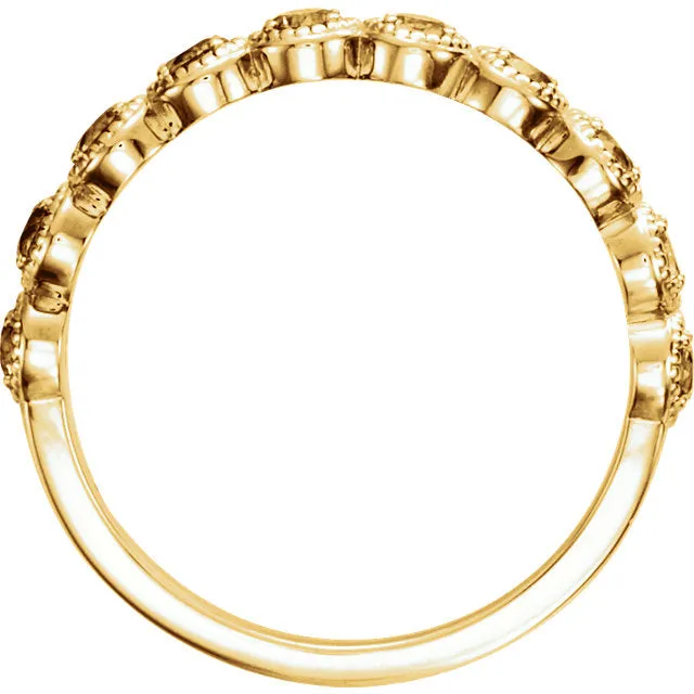 14k Gold Genuine Aquamarine Beaded Milgrain Anniversary Ring - White, Yellow or Rose Gold