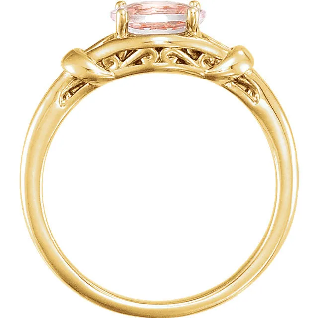 14k Gold Oval Morganite Knot Ring - White Rose or Yellow Gold