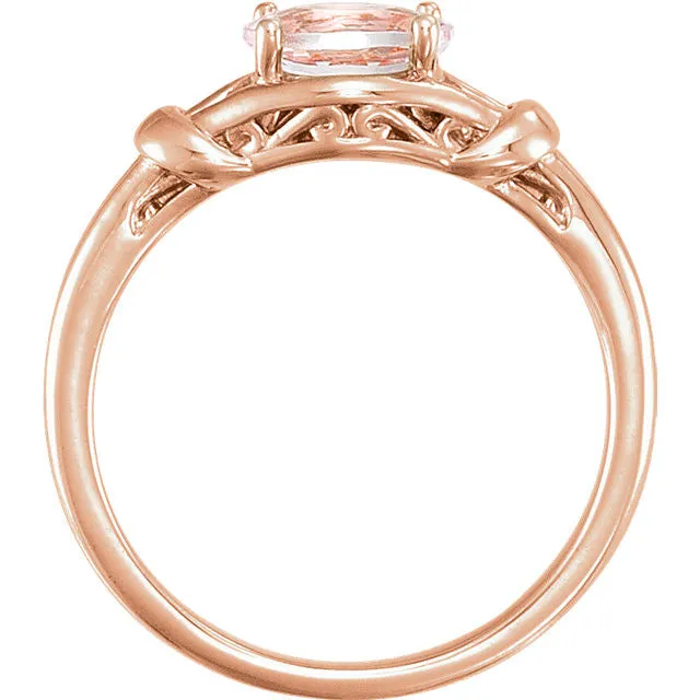 14k Gold Oval Morganite Knot Ring - White Rose or Yellow Gold