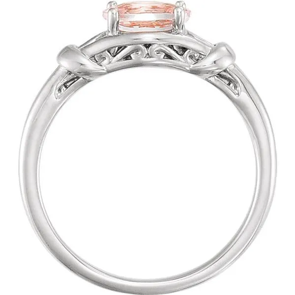 14k Gold Oval Morganite Knot Ring - White Rose or Yellow Gold