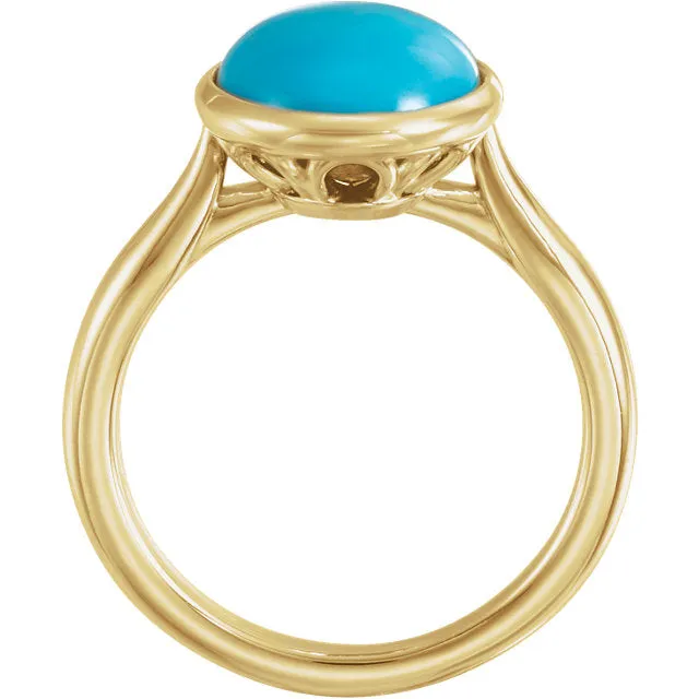 14K White Rose or Yellow Gold 12x10mm Oval Cabochon Turquoise Ring