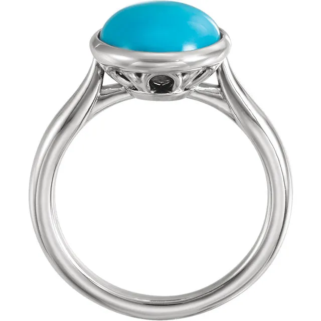 14K White Rose or Yellow Gold 12x10mm Oval Cabochon Turquoise Ring