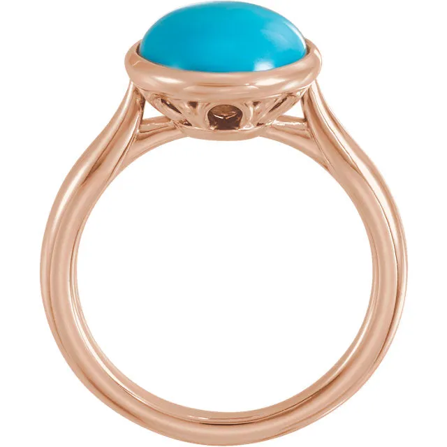 14K White Rose or Yellow Gold 12x10mm Oval Cabochon Turquoise Ring