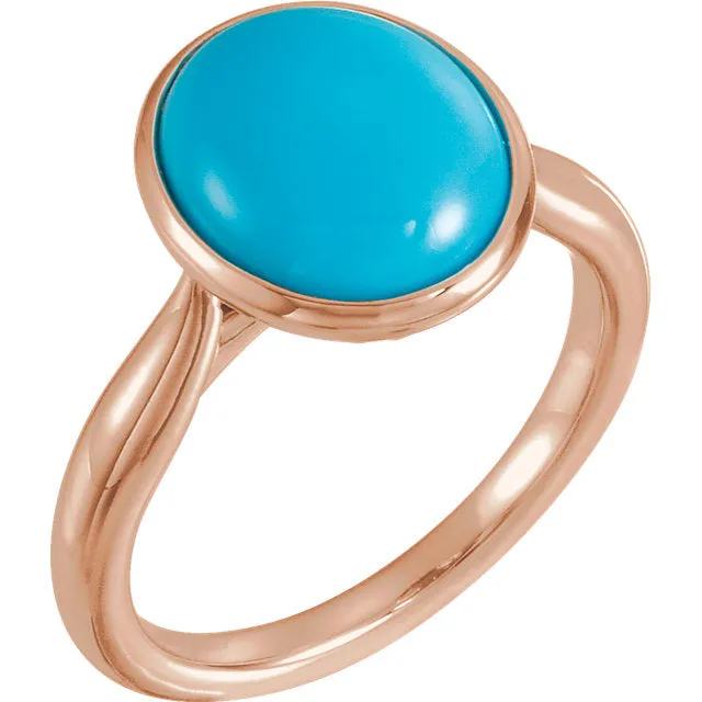 14K White Rose or Yellow Gold 12x10mm Oval Cabochon Turquoise Ring