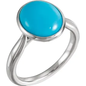 14K White Rose or Yellow Gold 12x10mm Oval Cabochon Turquoise Ring
