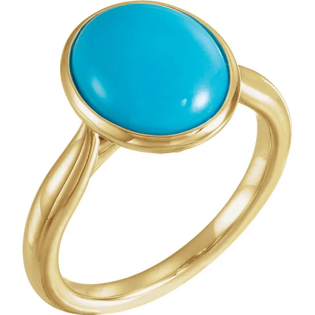 14K White Rose or Yellow Gold 12x10mm Oval Cabochon Turquoise Ring