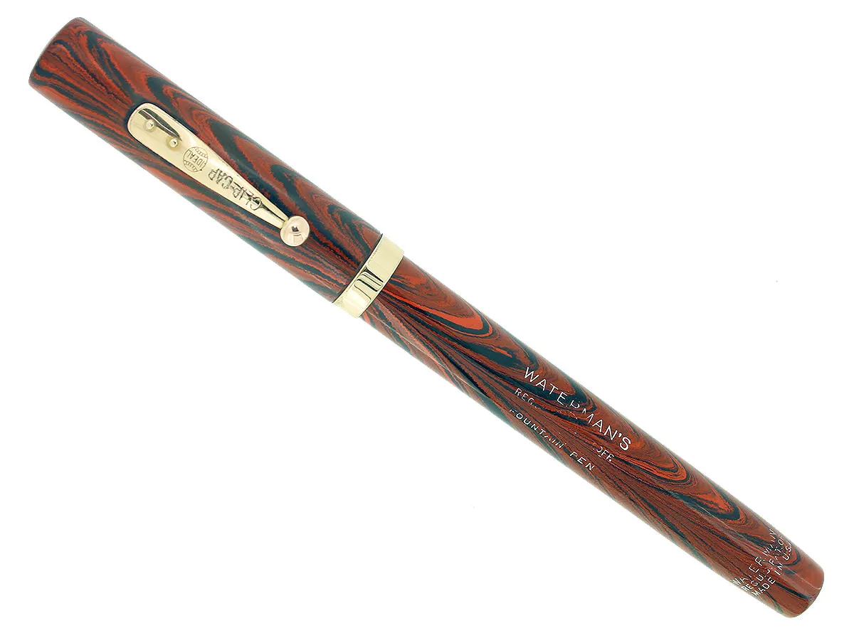 1920S WATERMAN 54 RED RIPPLE XF-BBB 2.06MM FLEX 14K NIB FOUNTAIN PEN RESTORED