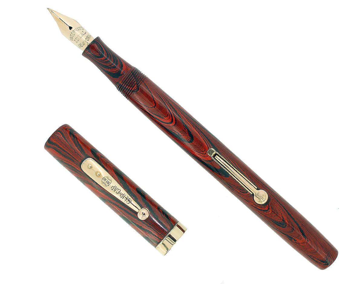 1920S WATERMAN 54 RED RIPPLE XF-BBB 2.06MM FLEX 14K NIB FOUNTAIN PEN RESTORED