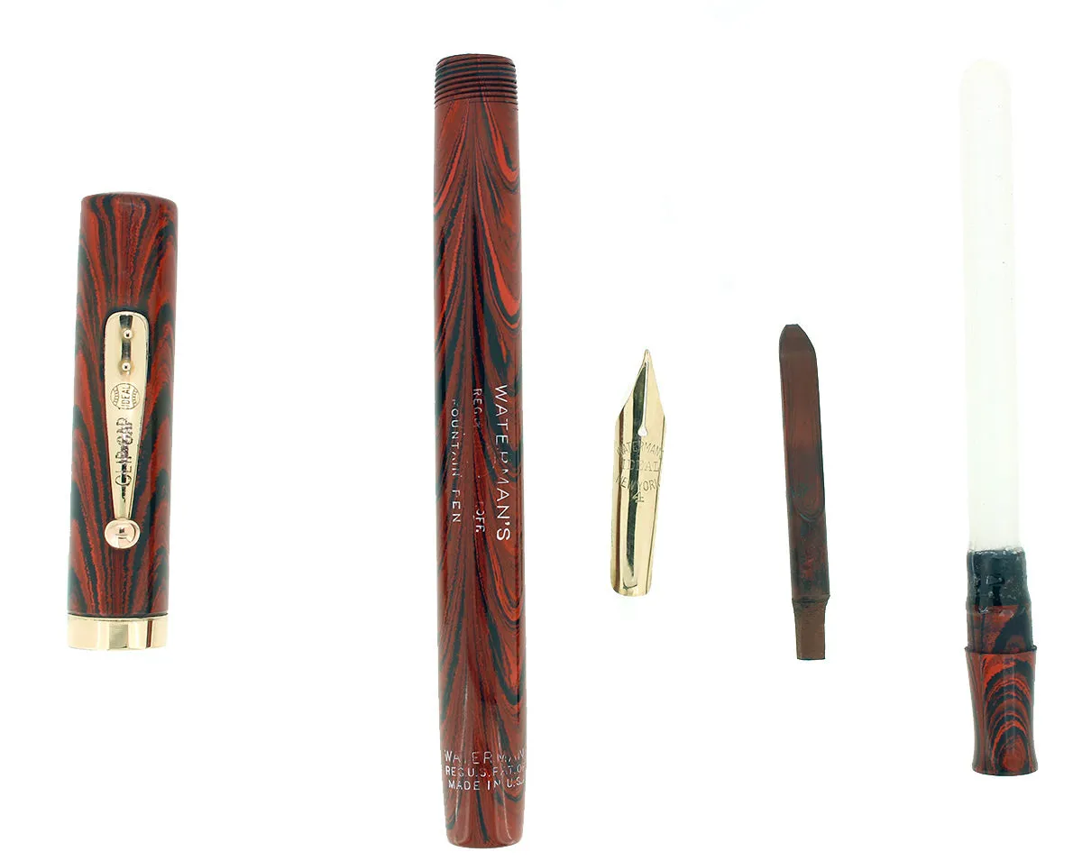 1920S WATERMAN 54 RED RIPPLE XF-BBB 2.06MM FLEX 14K NIB FOUNTAIN PEN RESTORED