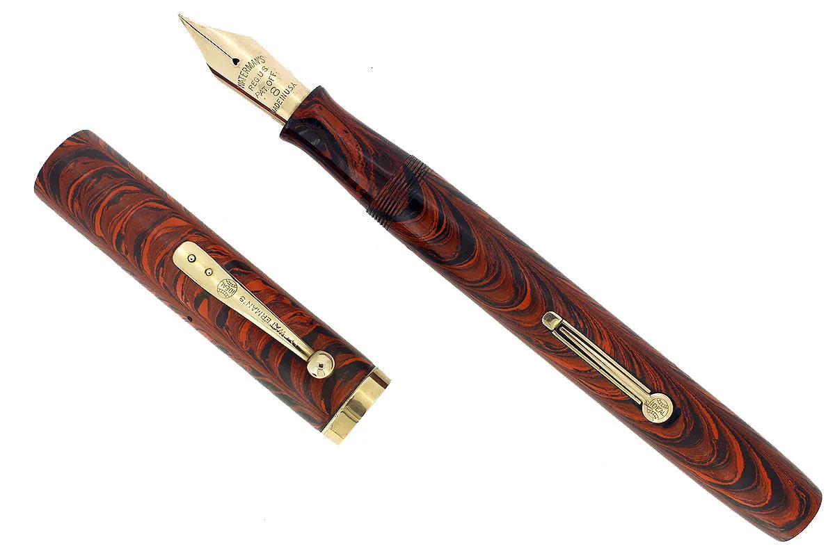 1920s WATERMAN 58 RED RIPPLE FOUNTAIN PEN WITH F to BBB FLEXIBLE NIB RESTORED