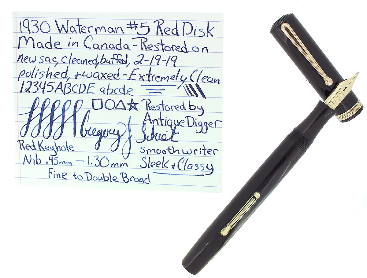 1930 WATERMAN #5 BLACK CELLULOID RED KEYHOLE F-BB NIB FOUNTAIN PEN RESTORED