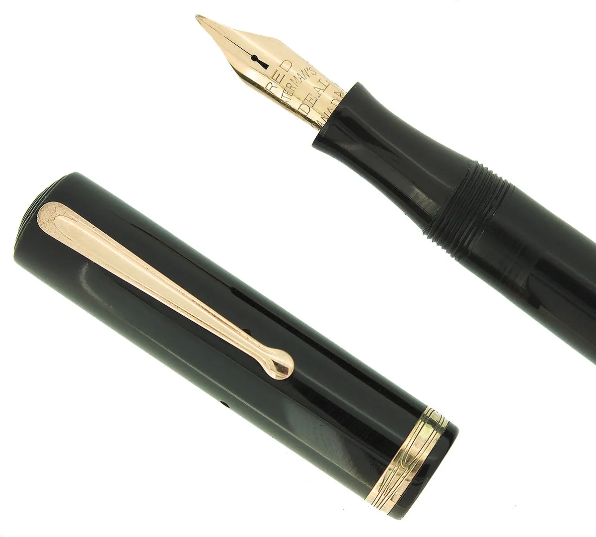 1930 WATERMAN #5 BLACK CELLULOID RED KEYHOLE F-BB NIB FOUNTAIN PEN RESTORED