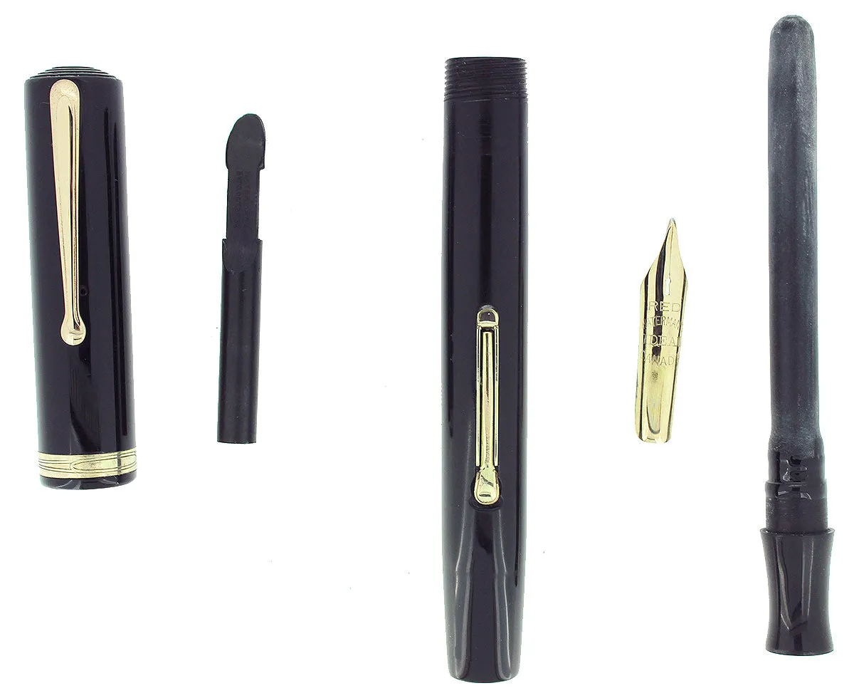 1930 WATERMAN #5 BLACK CELLULOID RED KEYHOLE F-BB NIB FOUNTAIN PEN RESTORED