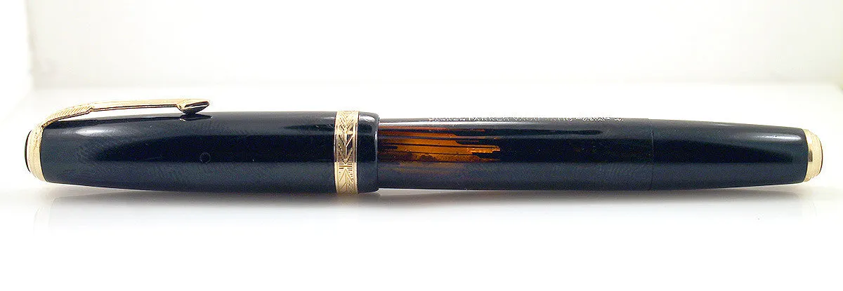 1939 PARKER JET BLACK DOUBLE JEWEL VACUMATIC SHADOW WAVE FOUNTAIN PEN RESTORED