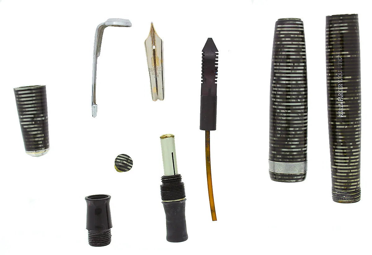 1940 PARKER VACUMATIC SILVER PEARL DOUBLE JEWEL LONG MAJOR FOUNTAIN PEN RESTORED