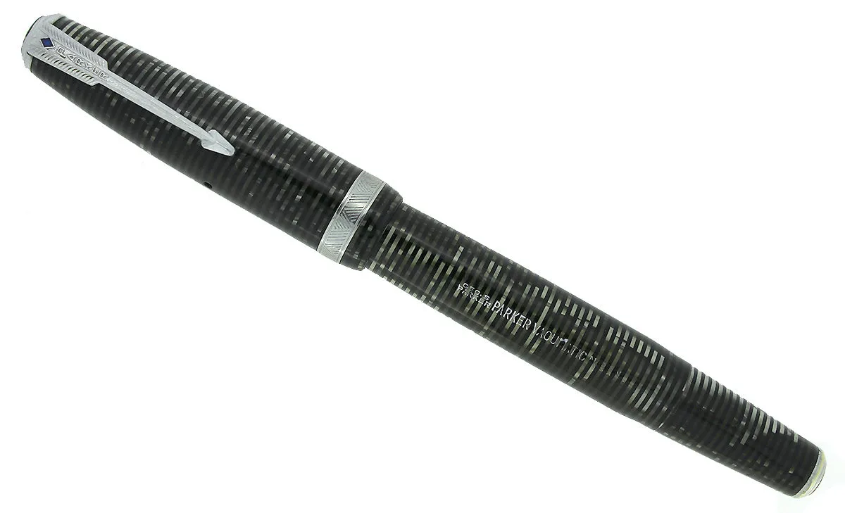 1940 PARKER VACUMATIC SILVER PEARL DOUBLE JEWEL LONG MAJOR FOUNTAIN PEN RESTORED