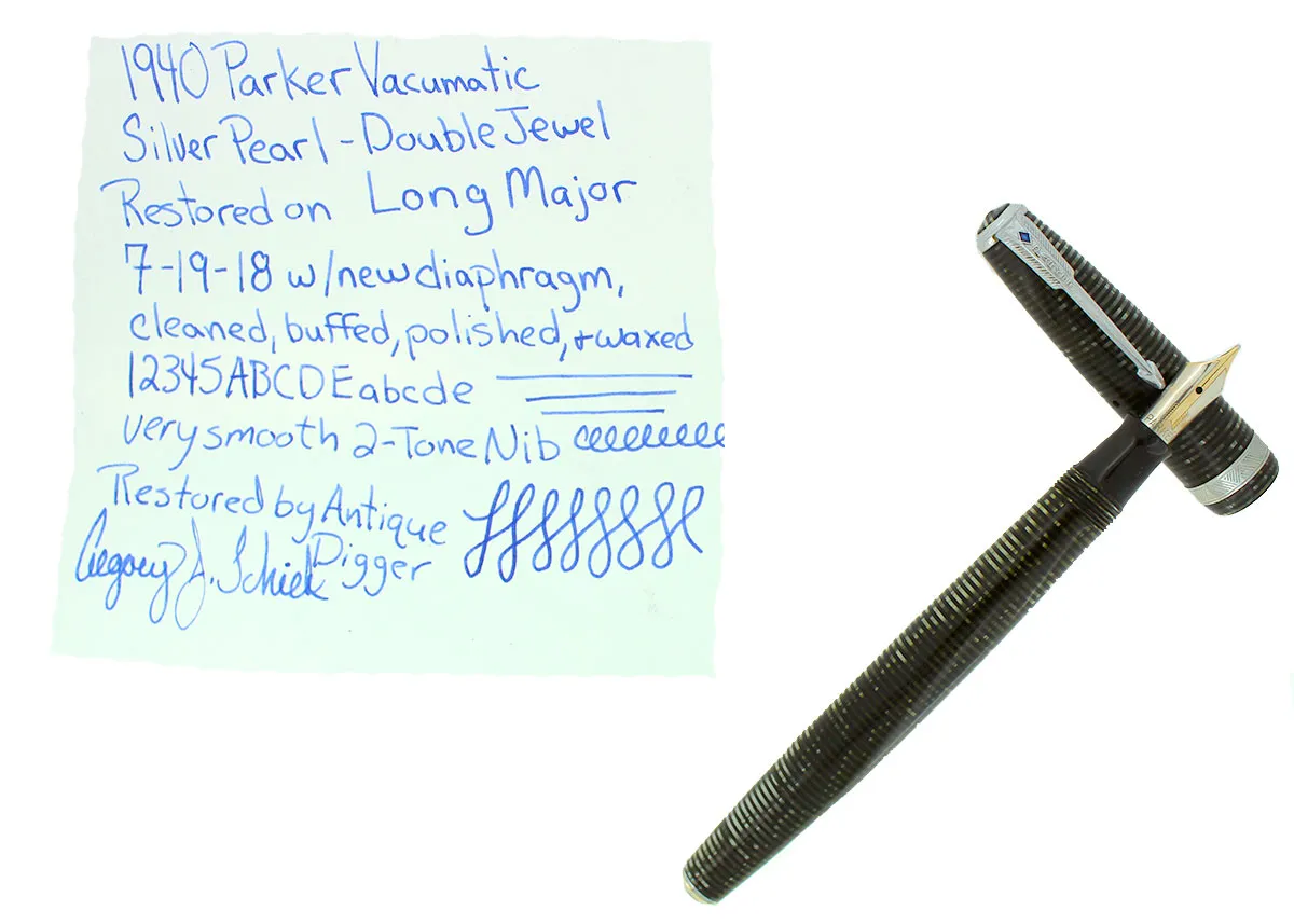 1940 PARKER VACUMATIC SILVER PEARL DOUBLE JEWEL LONG MAJOR FOUNTAIN PEN RESTORED