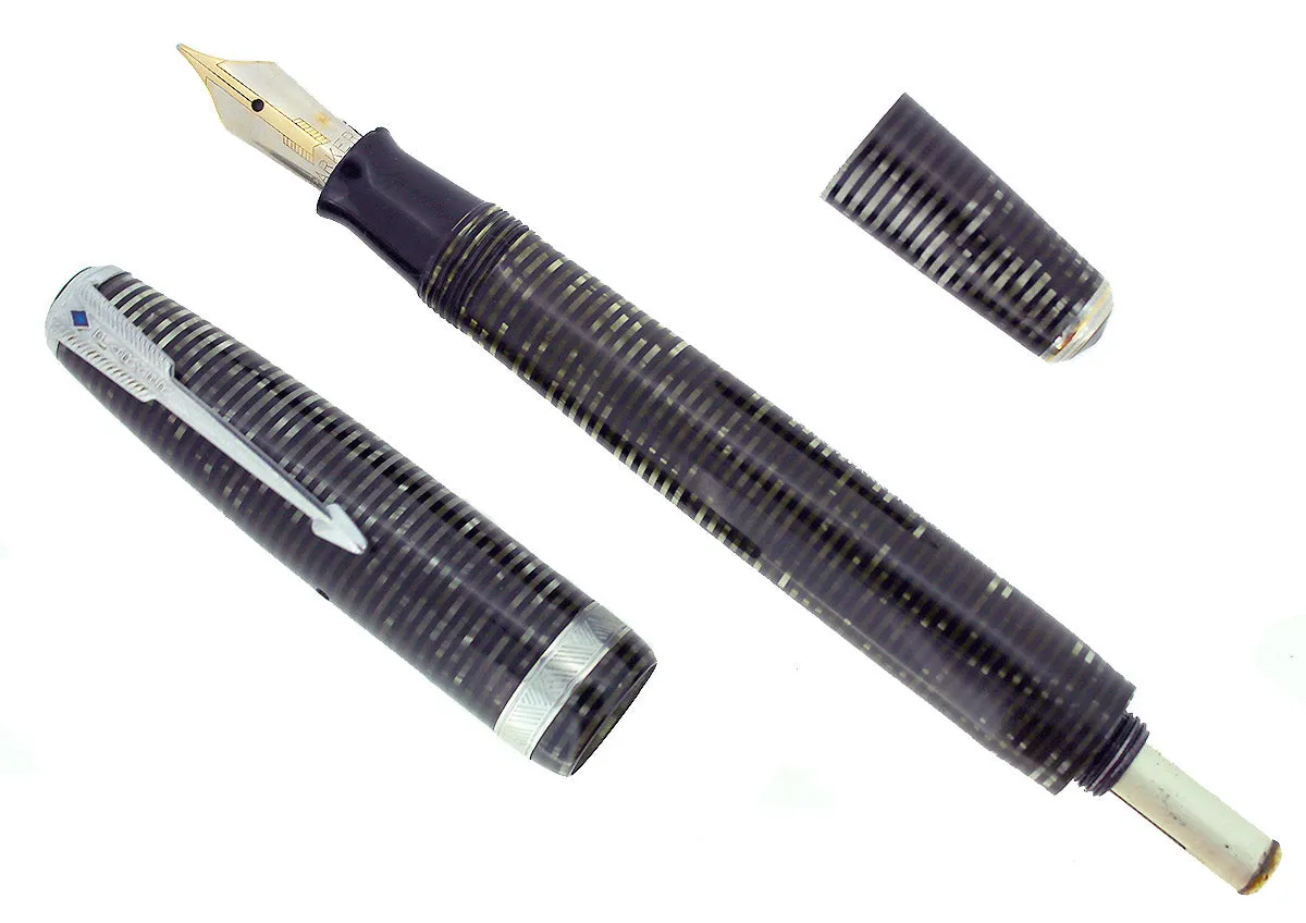 1940 PARKER VACUMATIC SILVER PEARL DOUBLE JEWEL LONG MAJOR FOUNTAIN PEN RESTORED