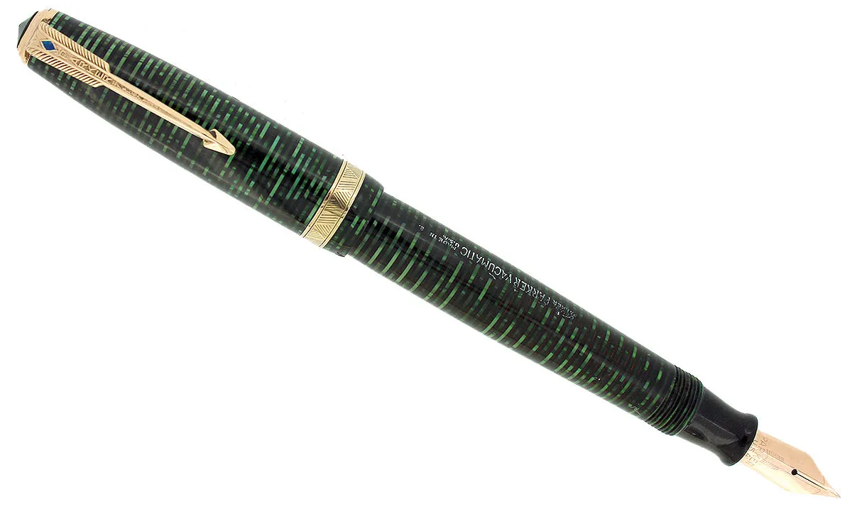 1942 PARKER EMERALD PEARL VACUMATIC MAJOR FOUNTAIN PEN XF-B FLEX NIB RESTORED
