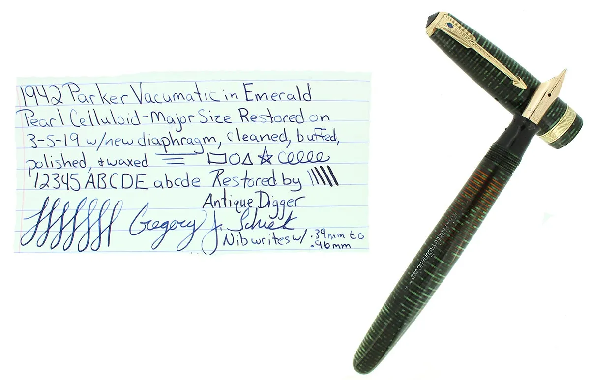 1942 PARKER EMERALD PEARL VACUMATIC MAJOR FOUNTAIN PEN XF-B FLEX NIB RESTORED