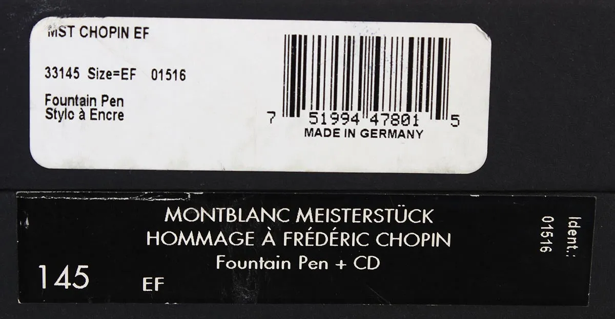 2001 MONTBLANC CHOPIN MEISTERSTUCK EXTRA FINE NIB FOUNTAIN PEN MINT