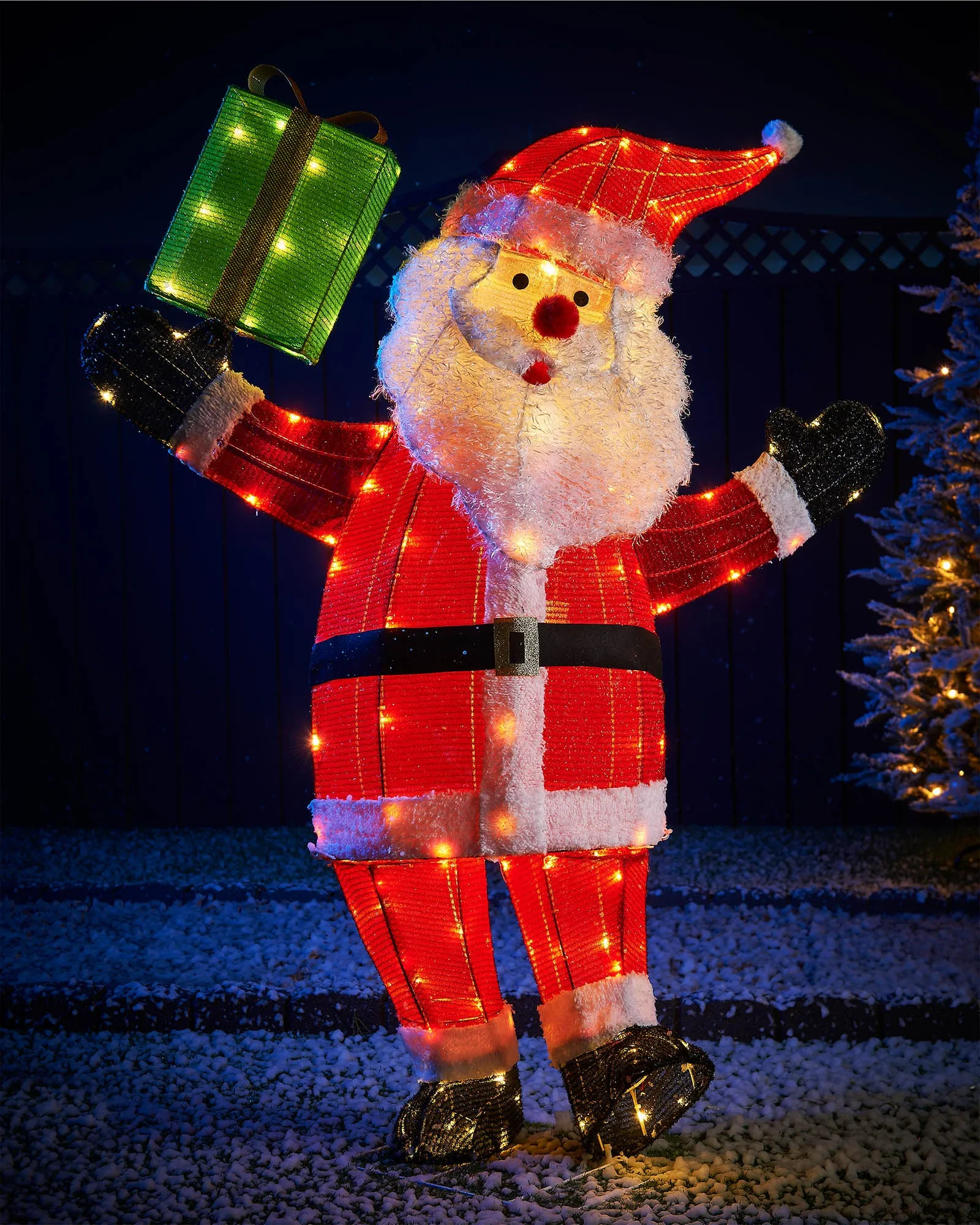 3D Tinsel Santa with Gift Box Silhouette