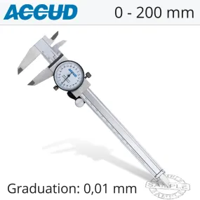 Accud Dial Caliper 200Mm 0.03Mm Acc. 0.01Mm Grad. S/Steel Shockproof