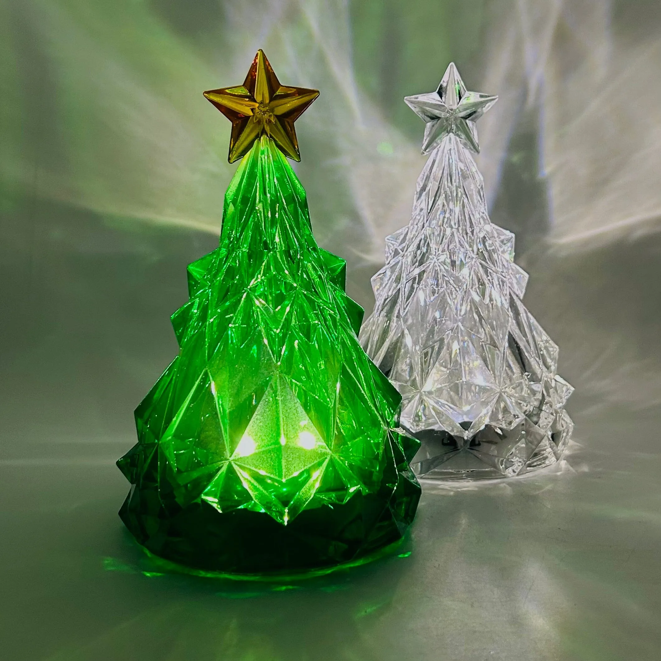 Acrylic Light-Up Crystal Cut Tree, Green