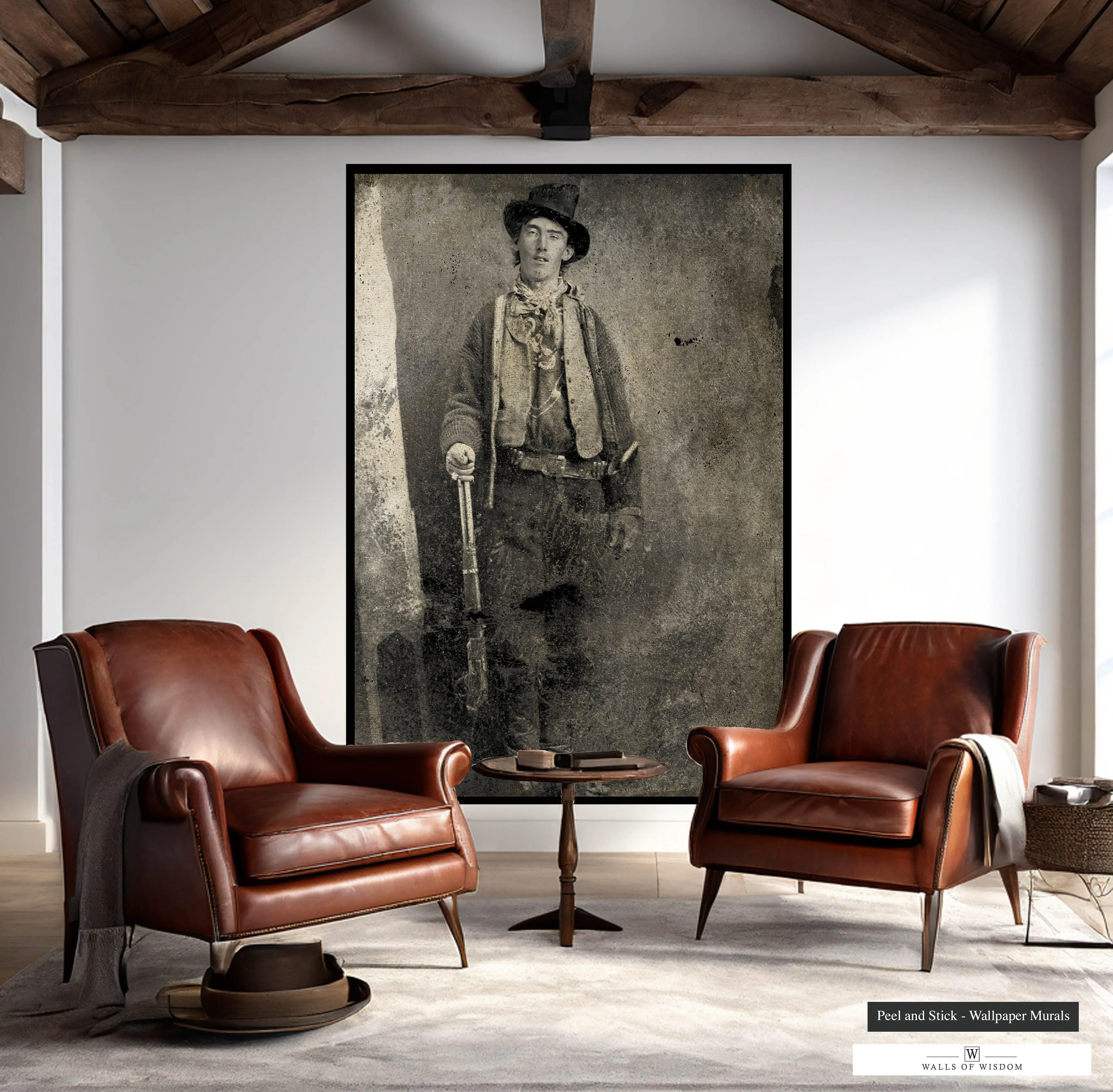 Billy the Kid Western Cowboy Print Mural - Lux Textured Woven Fabric Wallpaper, Peel & Stick