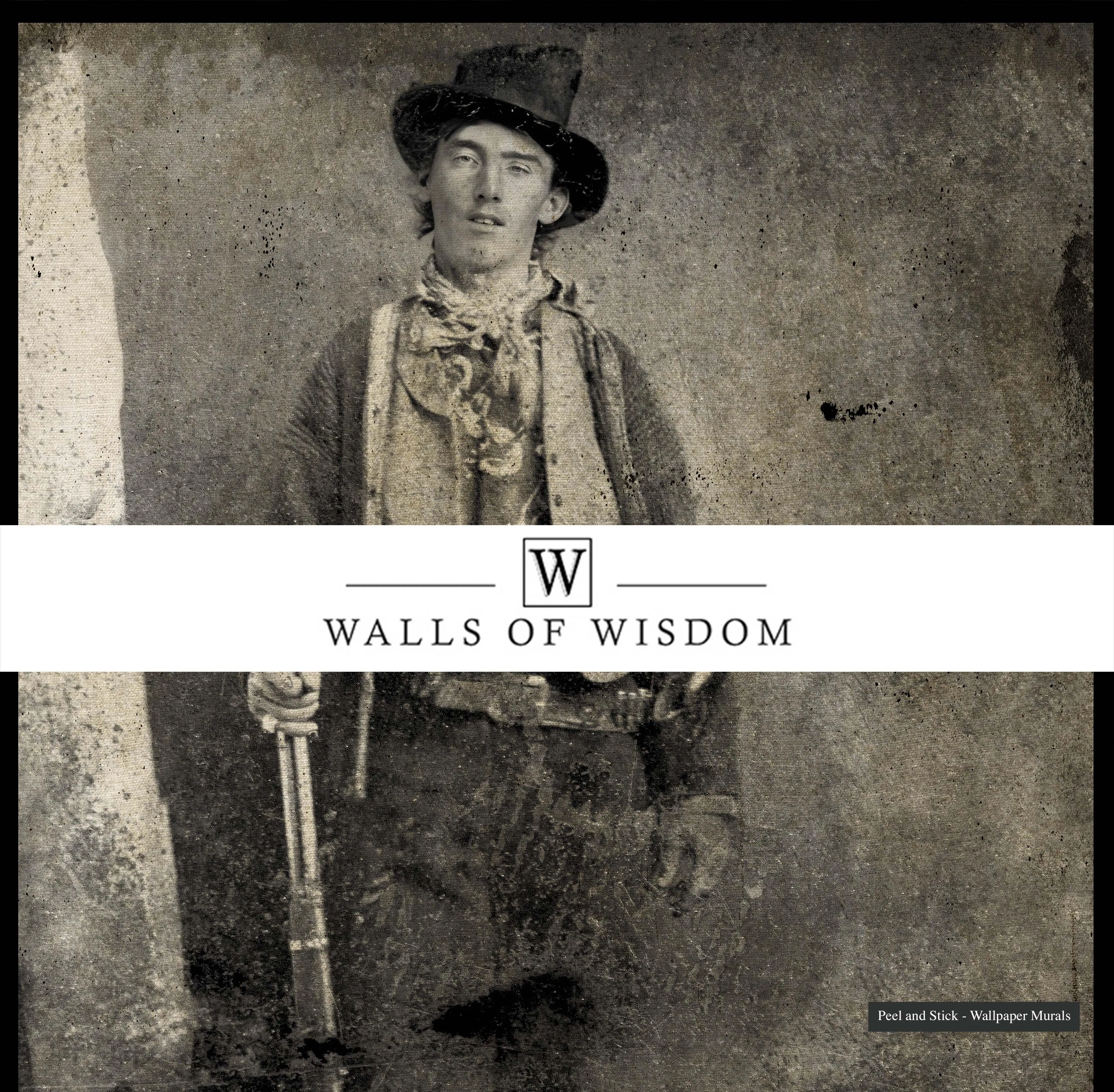 Billy the Kid Western Cowboy Print Mural - Lux Textured Woven Fabric Wallpaper, Peel & Stick