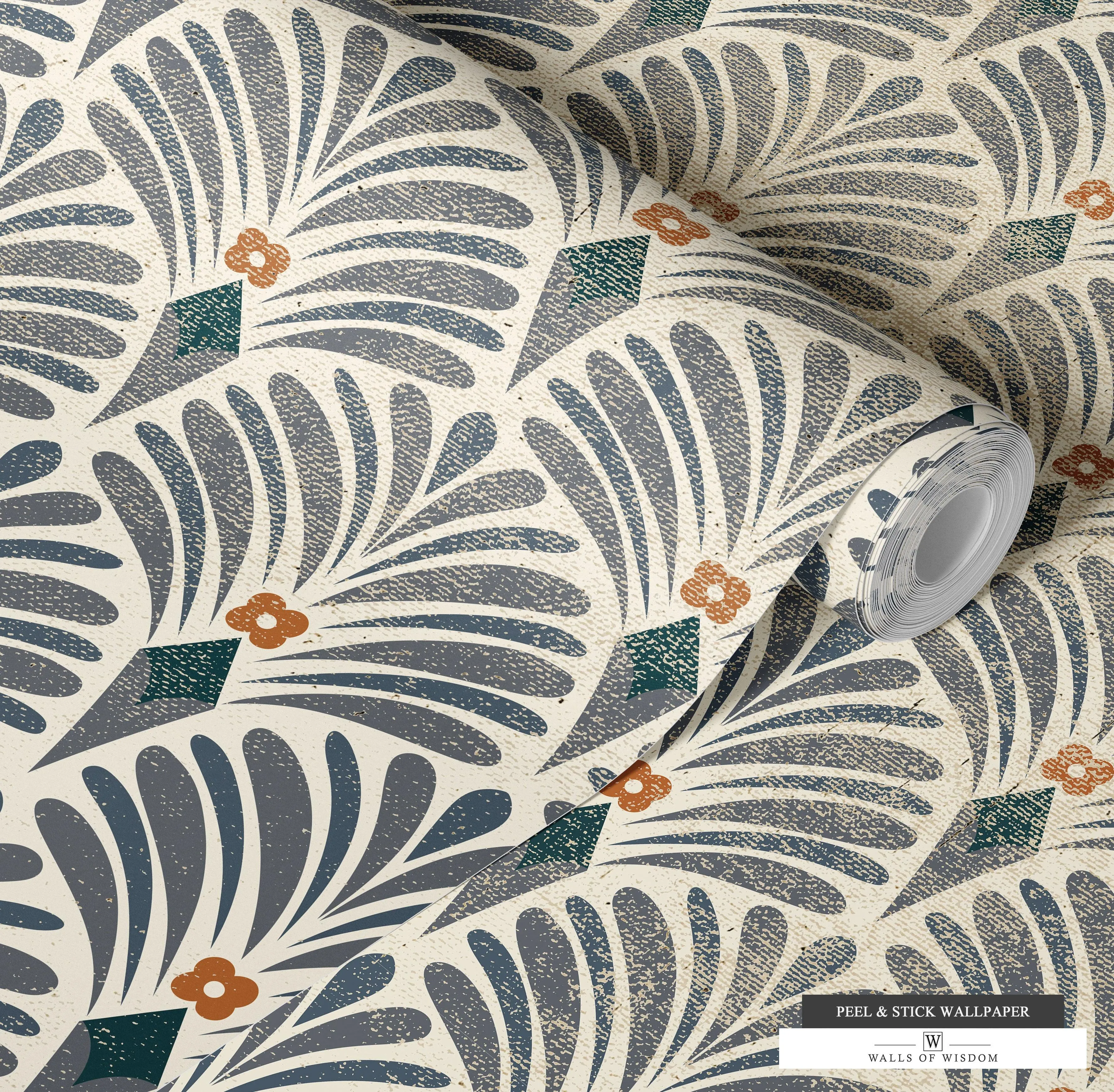 Boho Floral Art Deco Wallpaper - Peel & Stick in Earthy Tones