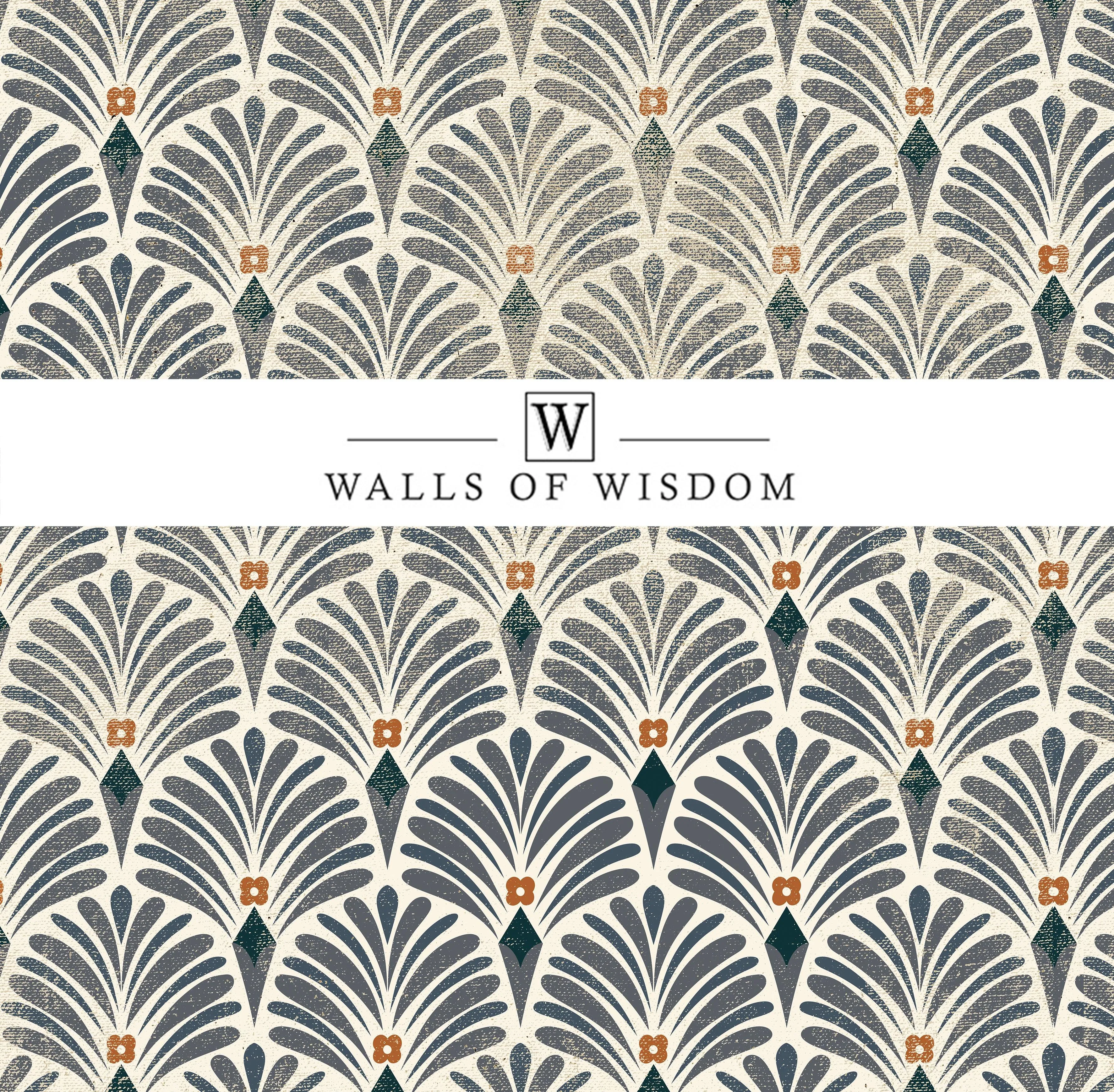Boho Floral Art Deco Wallpaper - Peel & Stick in Earthy Tones