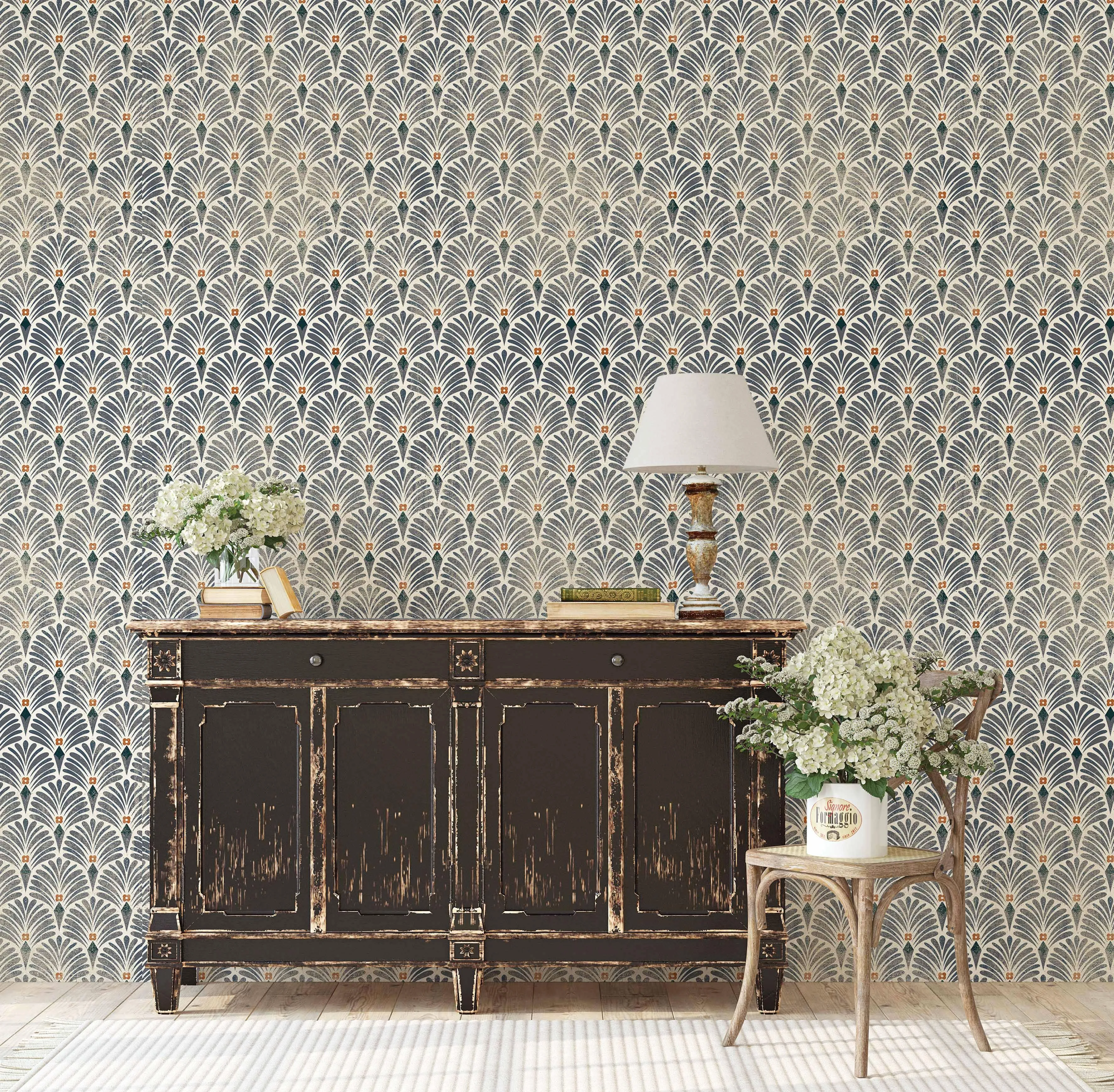 Boho Floral Art Deco Wallpaper - Peel & Stick in Earthy Tones