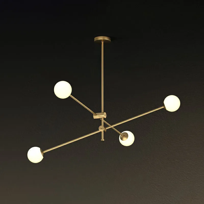 Brass Finish Swivel Arm Chandelier with Ball Glass Shade