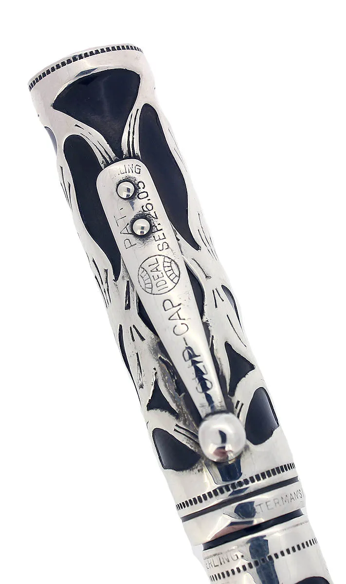 C1914 WATERMAN STERLING 412 POC TREFOIL PATTERN EYEDROPPER FOUNTAIN PEN RESTORED