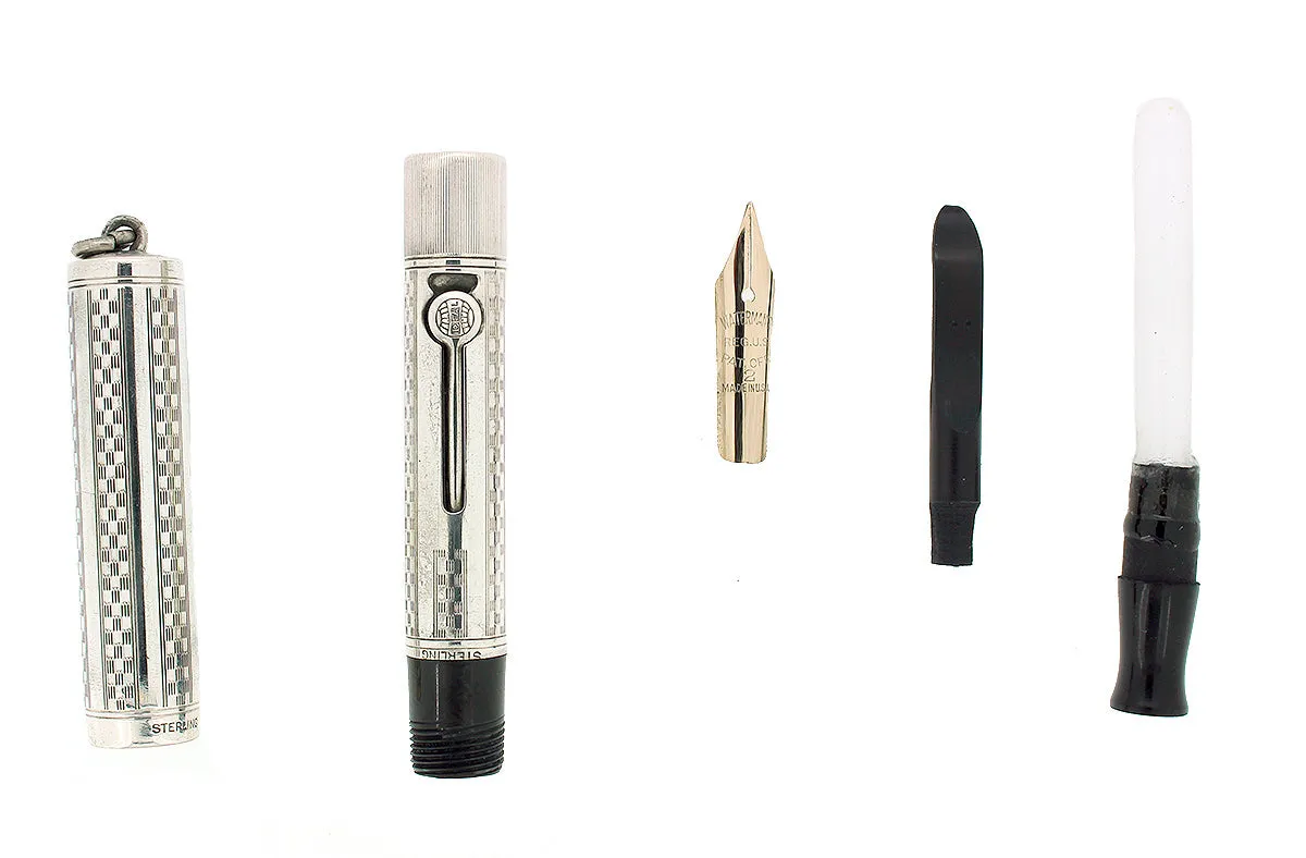 C1917 WATERMAN STERLING GOTHIC OVERLAY 452 1/2V XF-BBB NIB FOUNTAIN PEN RESTORED