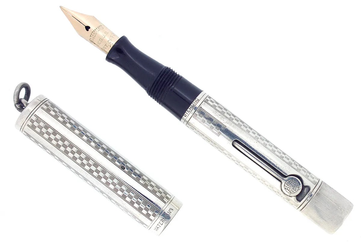 C1917 WATERMAN STERLING GOTHIC OVERLAY 452 1/2V XF-BBB NIB FOUNTAIN PEN RESTORED