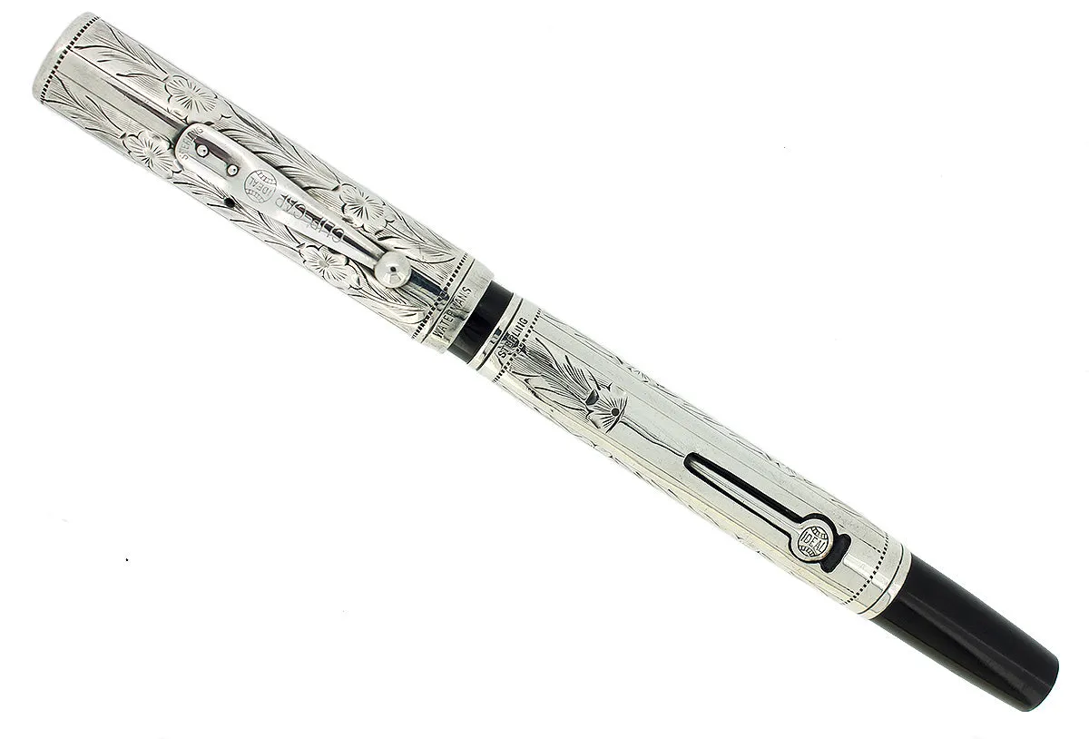 C1925 WATERMAN 452 1/2 STERLING PANSY PANEL XXF-BBB NIB FOUNTAIN PEN RESTORED