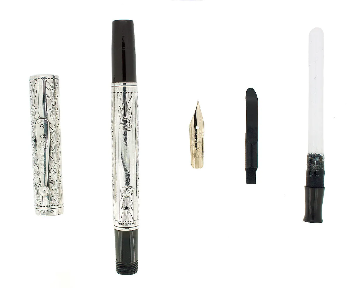 C1925 WATERMAN 452 1/2 STERLING PANSY PANEL XXF-BBB NIB FOUNTAIN PEN RESTORED