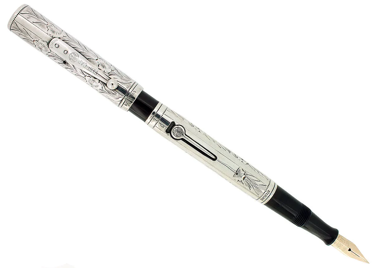 C1925 WATERMAN 452 1/2 STERLING PANSY PANEL XXF-BBB NIB FOUNTAIN PEN RESTORED