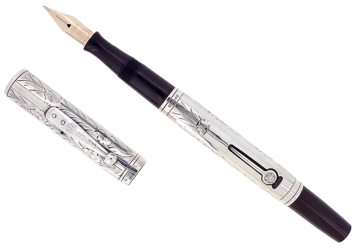 C1925 WATERMAN 452 1/2 STERLING PANSY PANEL XXF-BBB NIB FOUNTAIN PEN RESTORED