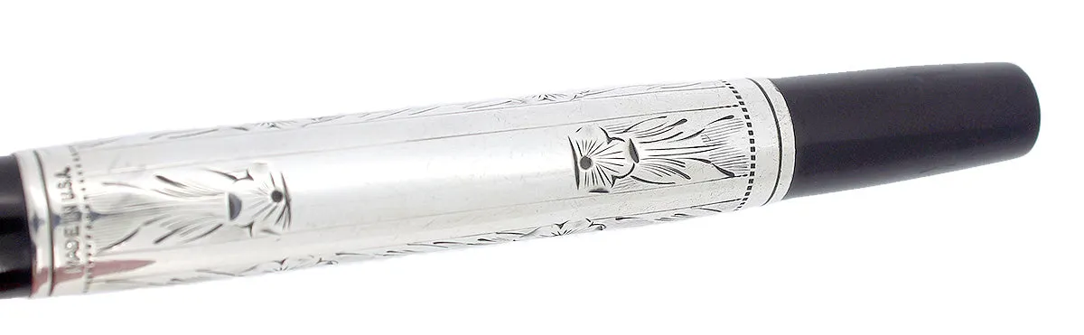 C1925 WATERMAN 452 1/2 STERLING PANSY PANEL XXF-BBB NIB FOUNTAIN PEN RESTORED