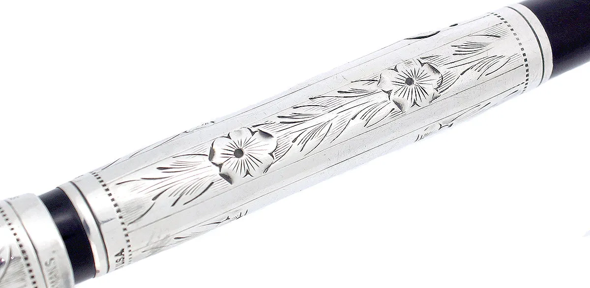 C1925 WATERMAN 452 1/2 STERLING PANSY PANEL XXF-BBB NIB FOUNTAIN PEN RESTORED