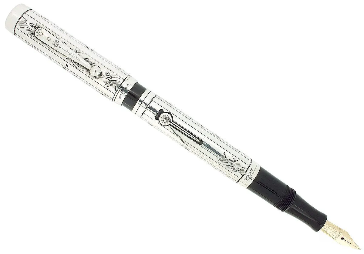 C1925 WATERMAN 452 STERLING PANSY PANEL XF-BBB NIB FOUNTAIN PEN RESTORED