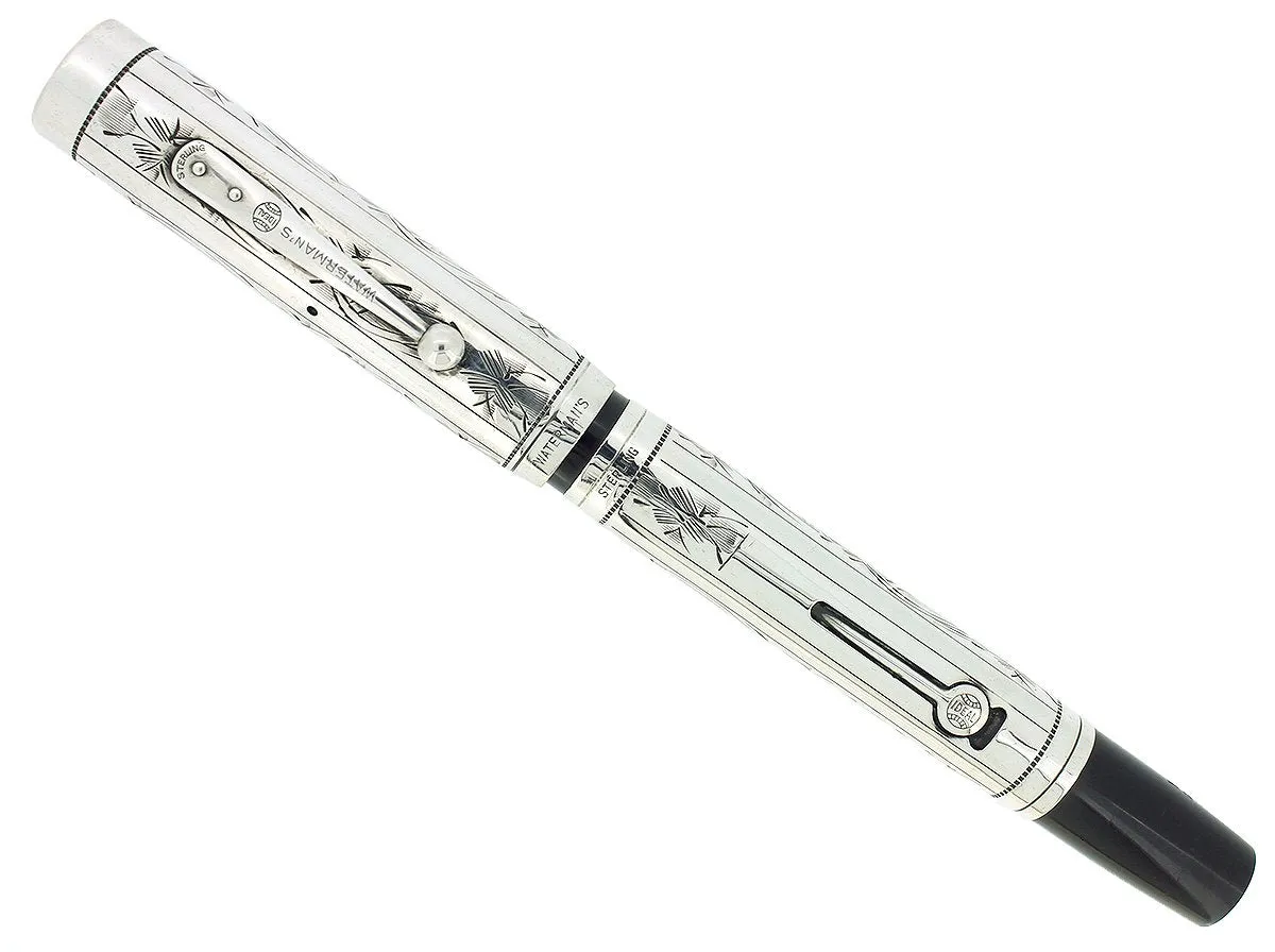 C1925 WATERMAN 452 STERLING PANSY PANEL XF-BBB NIB FOUNTAIN PEN RESTORED
