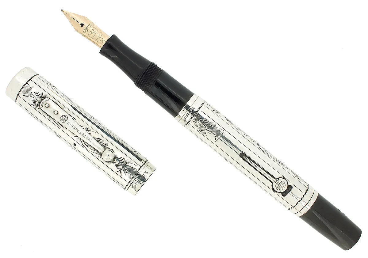 C1925 WATERMAN 452 STERLING PANSY PANEL XF-BBB NIB FOUNTAIN PEN RESTORED