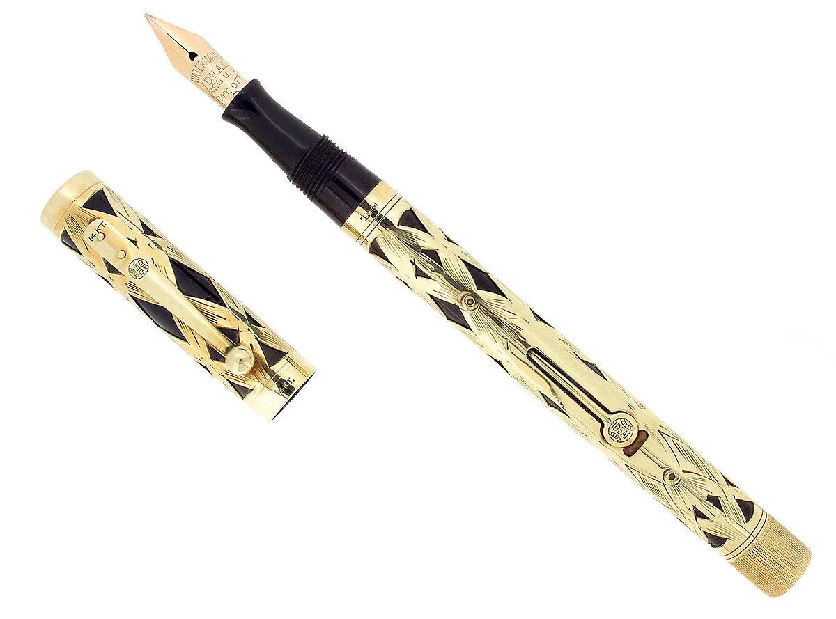 C1925 WATERMAN 552 1/2 L.E.C. BASKETWEAVE 14K GOLD OVERLAY FOUNTAIN PEN RESTORED