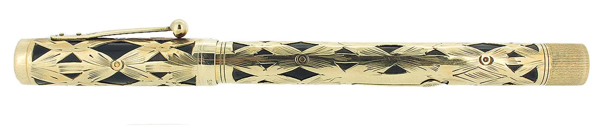 C1925 WATERMAN 552 1/2 L.E.C. BASKETWEAVE 14K GOLD OVERLAY FOUNTAIN PEN RESTORED