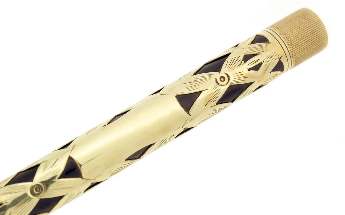C1925 WATERMAN 552 1/2 L.E.C. BASKETWEAVE 14K GOLD OVERLAY FOUNTAIN PEN RESTORED