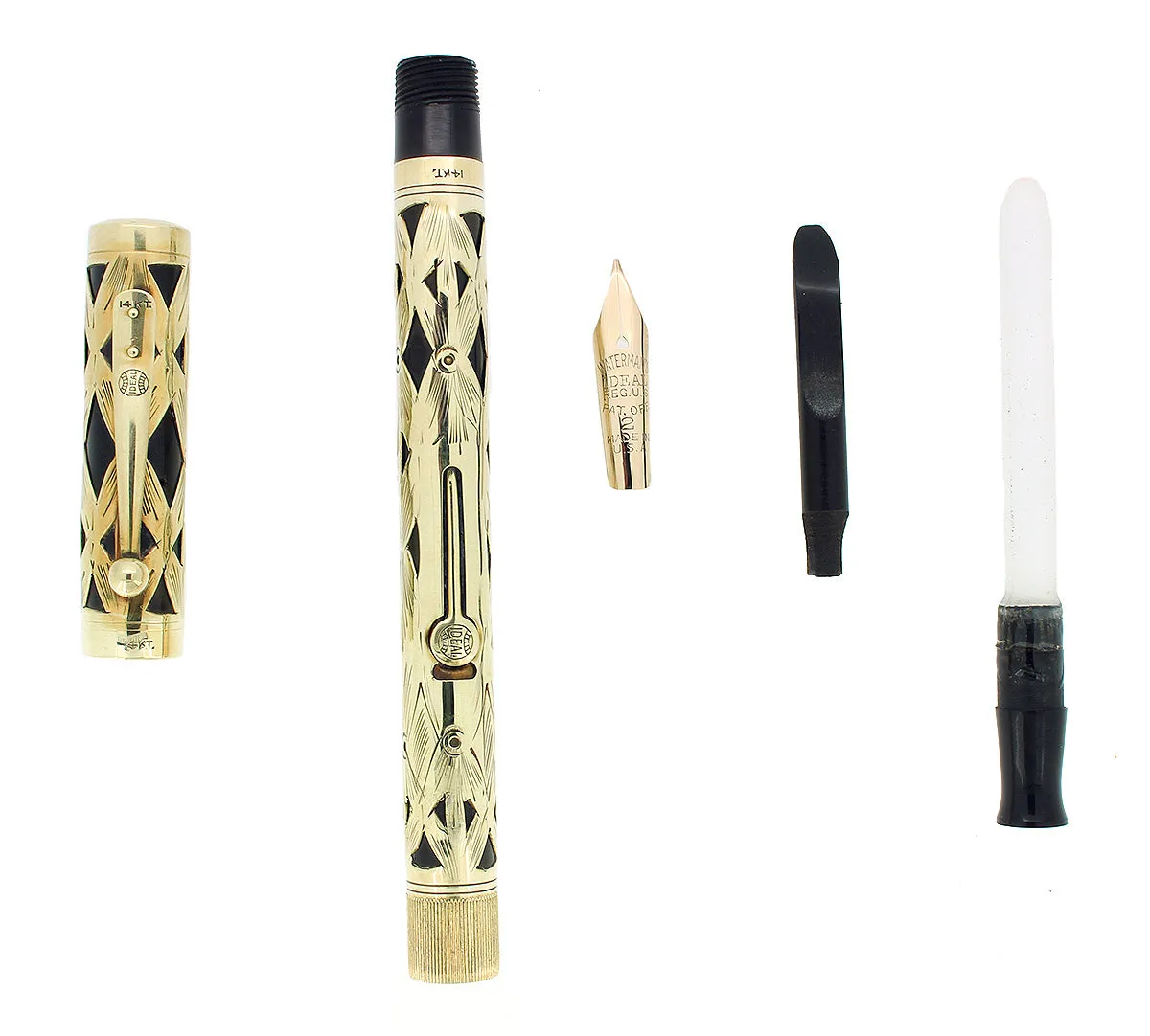 C1925 WATERMAN 552 1/2 L.E.C. BASKETWEAVE 14K GOLD OVERLAY FOUNTAIN PEN RESTORED